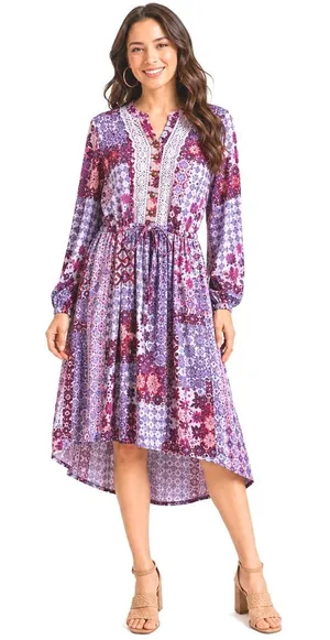 Knox Rose Large Purple Red Boho Patchwork Crochet Lace High Low‎ Dress thumbnail 1