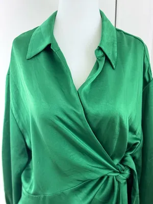 ASTR Satin Wrap Mini Dress Green XL Wedding Guest Cocktail Holiday Party Evening thumbnail 3
