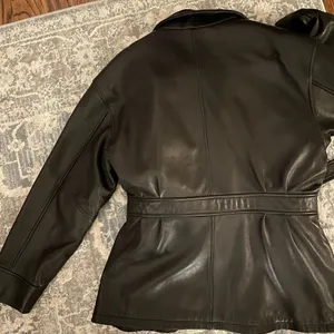 Vintage Leather Limited Brown Black Genuine Leather Belted Jacket Size Large thumbnail 6