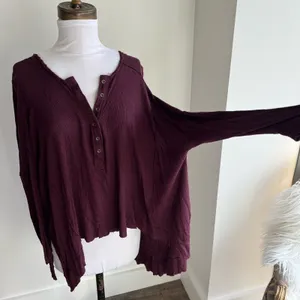 Free People Benedict Canyon Henley Maroon Flowy Tunic Size Xs thumbnail 6