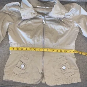 DKNY Jeans Jacket Small Khaki‎ Tan Utility Zip Up Multi Pocket 3/4 Sleeve thumbnail 12