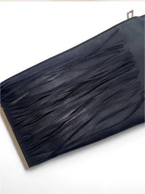 Ethele & Myrtle Inc Black Fringe Wristlet Clutch Boho Festival Y2K Gold Hardware thumbnail 3