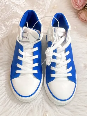 Olive J's Blue and White Canvas High Top Sneakers sizes 5-7-5 thumbnail 1