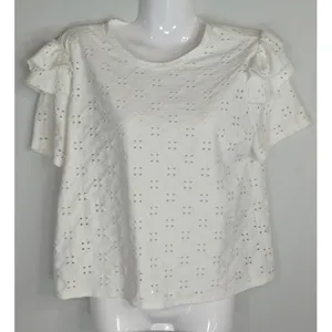Zara White Blouse Embroidered‎ Eyelet Ruffled Top Women's Small Coastal Boho thumbnail 1