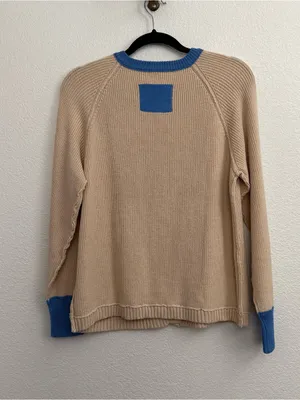 Blue Cream Button Front Cardigan Medium thumbnail 4