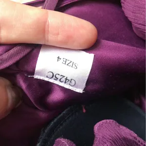 Amsale • plum silk chiffon dress bridesmaid crinkle halter purple formal G425C thumbnail 6