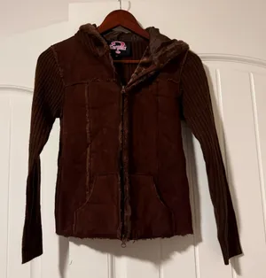 Y2K Cozy Brown Teddy Jacket with Hood Size M thumbnail 1