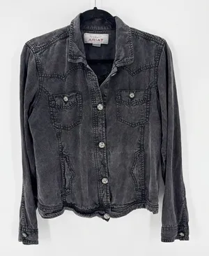 Ariat black gray lightweight shacket with Aztec native indigenous accent buttons thumbnail 1