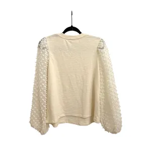 Anthropologie Maeve Textured Long Sheer Sleeve Ivory Top Blouse Feminine Small thumbnail 4