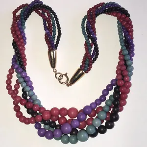 Multicolor Vintage Multi Strand Beaded Boho Necklace Purple thumbnail 1
