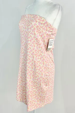 New Floral Print Knit Tube Dress Strapless Mini Green Pink thumbnail 9