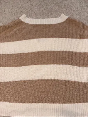 American Eagle V-Neck Striped Knit Sweater in Cream and Brown thumbnail 3