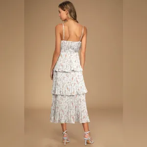✨Lulus Blue Cascade Ruffle Floral Midi Dress S✨ thumbnail 3