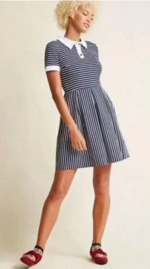 ModCloth Striped Polo Dress Womens XL Navy Blue White Short Sleeve Preppy thumbnail 1