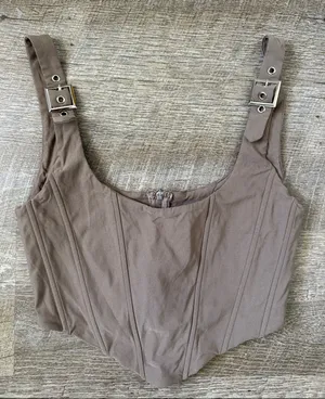 White Fox Taupe Corset Crop Top Size Small thumbnail 1