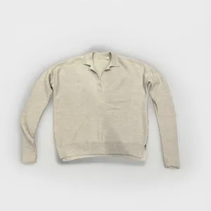 Womens Minimalist Quiet Luxury Cashmere Polo Sweater Preppy Beige XS S thumbnail 6