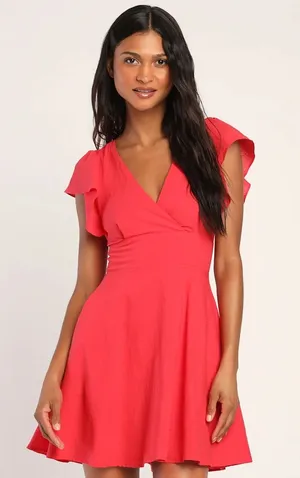 Lulus Red Skater Mini Dress Flutter Sleeves thumbnail 1