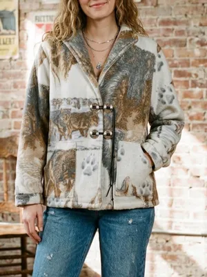 Vintage 90’s Handmade Billie Rhodes Western Shacket w Wolves Pattern Size Small thumbnail 1