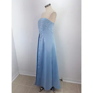 Masquerade Light Blue Satin Embroidered Strapless Floor-Length Prom Gown L thumbnail 5