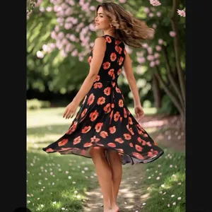 Talbots Coral Poppy Floral Cowl Neck Sleeveless Flare Midi Dress Size 10 thumbnail 3