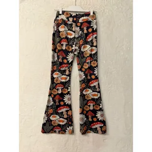 Unbranded Mushroom Daisy Floral Flare Pants Womens Small Retro Boho Bell Bottoms thumbnail 3