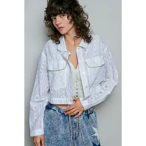 POL Eyelet Textured Cotton Cropped Button Front Jacket - Medium thumbnail 4