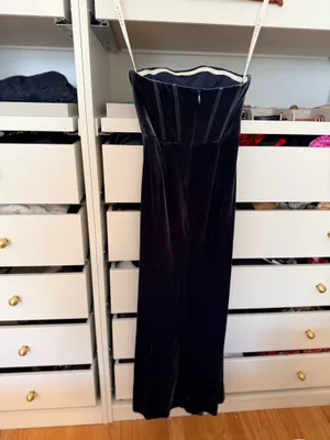 Azazie strapless blue / grey velvet dress with adjustable straps thumbnail 5