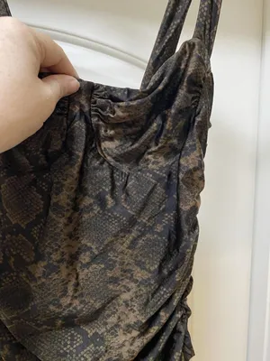 Good American Dress Womens Small Brown Animal Print Ruched Bodycon Maxi Party thumbnail 3