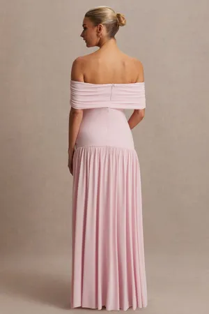 Club L Juliette Blush Pink Bardot-Neck Maternity Maxi Dress With Drop-Waist thumbnail 2
