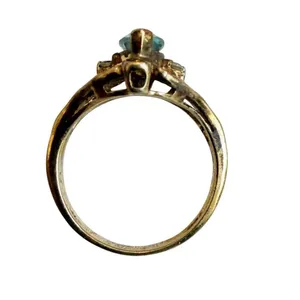 Vintage Sterling Silver Gold Vermeil Filigree Ring Blue Marquise Stone 925 Ring thumbnail 10