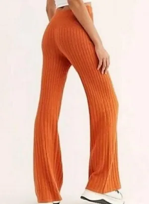 Free People Orange Keep It Real Ribbed Flare Pant Sz M thumbnail 13