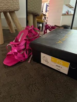 Liliana Hot Pink Rhinestone Wrap Stiletto Sandals thumbnail 4
