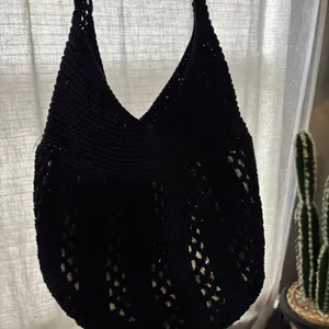 Navy Gold Metallic Crochet Shoulder Bag Open Knit Hobo Purse Boho Y2K Slouchy Ha thumbnail 7