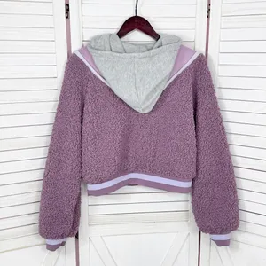 For Love &‎ Lemons Cozy Sherpa Cropped Pullover Half Zip Hoodie Purple Small thumbnail 10