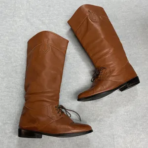Vintage LL Bean Womens 7 M Tall Tan Brown Soft Leather‎ Riding Lace Boots Canada thumbnail 1