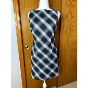 Commense Sleeveless Checked Zipper Mini Dress Black White Plaid Boat Neck NWT thumbnail 2