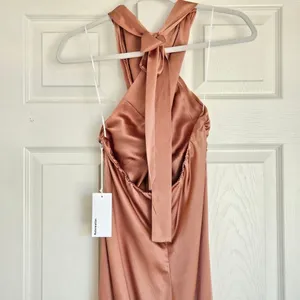 Reformation Maddison Silk Dress Praline Pink Brown Halter Midi Womens 12 NEW thumbnail 7