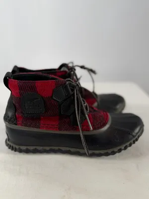 Sorel Out ‘n About Buffalo Plaid Waterproof Boots in Black Red Size 6‎ thumbnail 7