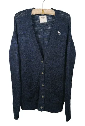 Vintage Y2K Abercrombie & Fitch V-neck Cardigan Womens XS/S Blue Moose Preppy thumbnail 1