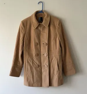 Gallery Camel Tan Color Wool Blend Pea Coat Size M Fall Winter thumbnail 1
