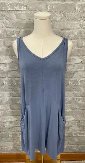 LOGO by Lori Goldstein Blue Sleeveless V-Neck Pocket Tank thumbnail 1