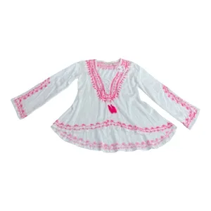VINTAGE HAVANA WHITE AND NEON PINK EMBROIDERED GYPSY TUNIC TOP size M thumbnail 11