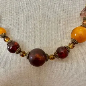 faux amber beaded long necklace Brown thumbnail 5