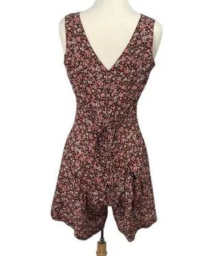 Vintage Sostanza Romper Ditsy Floral Button Front Mini Dress Burgundy Womens M thumbnail 7