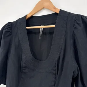 Anthropologie Puff Sleeve Scoop Neck Linen Crop Top‎ Black Size 6 EUC Size Large thumbnail 5