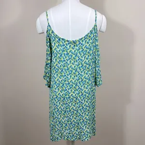 Coco + Carmen Blue Green Rayon Beach Cover-up Mini Dress Tunic Cold Shoulder S/M thumbnail 2