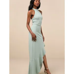 Lulus Majestic Perfection Sage Green Ruffled Halter Maxi Dress Size Medium Gala thumbnail 3