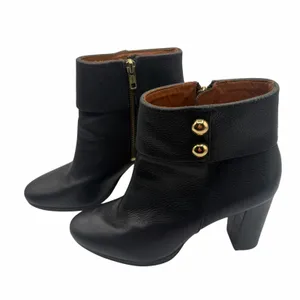 Kate Spade Bridgette Black Pebble Leather Gold Button Platform Block Heel 7.5 thumbnail 3