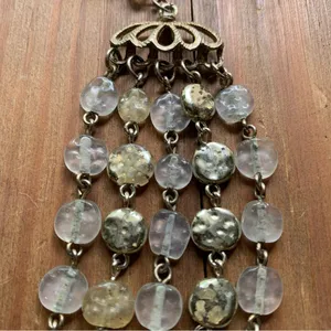Silver Glass Beaded Statement Bib Necklace, Vintage Elegant Gift for Water Signs thumbnail 4