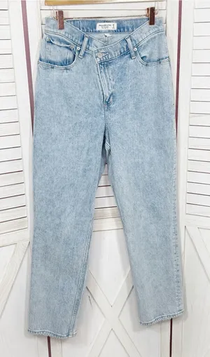 Abercrombie & Fitch 90s‎ Straight High Rise Crossover Jeans Stone Wash Blue 8 thumbnail 1